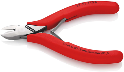 Knipex Elektronik-Seitenschneider | 115mm Länge | durchbohrtes Scharnier | kunststoffbeschichtet - 77 21 115 n