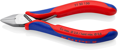 Knipex Elektronik-Seitenschneider | 130mm Länge | durchbohrtes Scharnier | Mehrkomponentengriffe - 77 32 130