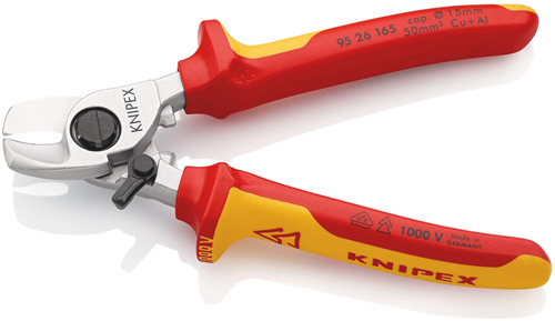 Knipex Kabelschneider mit Öffnungsfeder | isoliert | Mehrkomponentengriffe | VDE geprüft - 95 26 165 SB