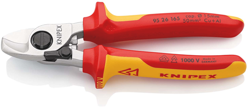 Knipex Kabelschneider mit Öffnungsfeder | isoliert | Mehrkomponentengriffe | VDE geprüft - 95 26 165 SB