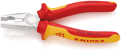 Knipex Kombizange isoliert | Mehrkomponentengriffe | VDE-geprüft | verchromt | Länge 180 mm | SB-Kartenblister - 03 06 180 sb