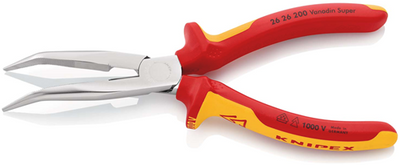 Knipex Flachspitzzange mit Seitenschneider (Telefonzange) | 200mm Länge | isoliert | Mehrkomponentengriffe - 26 26 200 sb