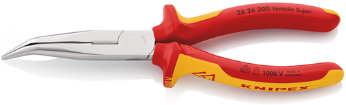 Knipex Flachspitzzange mit Seitenschneider (Telefonzange) | 200mm Länge | isoliert | Mehrkomponentengriffe - 26 26 200 sb