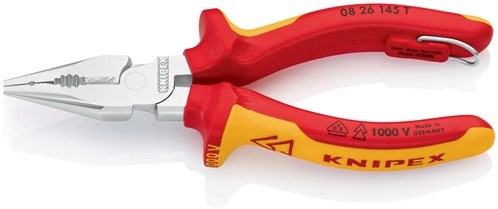 Knipex Spitzkombizange | Länge 145 mm | Mehrkomponentenhüllen | verchromt vde | 1 Stück - 08 26 145 t - 08 26 145 t
