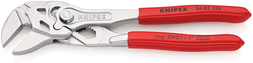 Knipex Schraubenschlüsselzange | 150mm Länge | Zange und Schraubenschlüssel in einem | kunststoffbeschichtet | verchromt - 86 03 150 sb