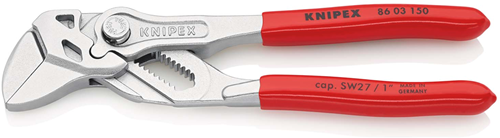Knipex Schraubenschlüsselzange | 150mm Länge | Zange und Schraubenschlüssel in einem | kunststoffbeschichtet | verchromt - 86 03 150 sb