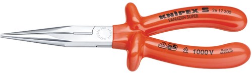 Knipex Flachrundzange | Länge 200 mm | rechts vde | mit Tauchisolierung | 1 Stück - 26 17 200 - 26 17 200