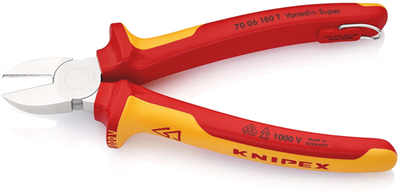 Knipex Seitenschneider | 180mm Länge | isoliert | mehrteilige Gehäuse | VDE-geprüft | integrierter Schutz - 70 06 180 t bk