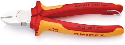 Knipex Seitenschneider | 180mm Länge | isoliert | mehrteilige Gehäuse | VDE-geprüft | integrierter Schutz - 70 06 180 t bk