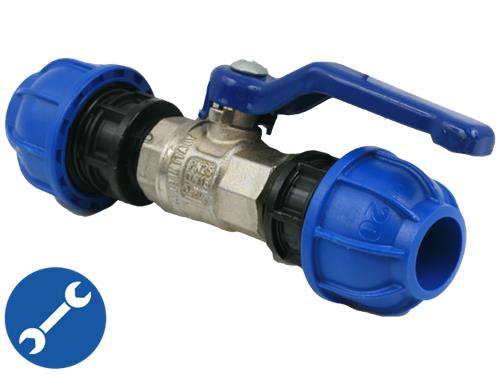 Alusic-Kugelhahn 2xø20mm Rohrmontage