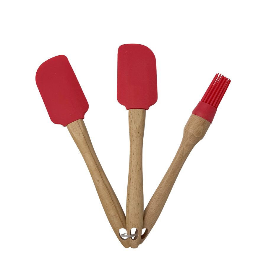 Kochgeschirr Holz Silikon rot 3-teilig