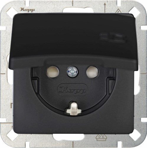 Kopp hk05 mattschwarze Einbausteckdose RA mit Abdeckung – 4621710