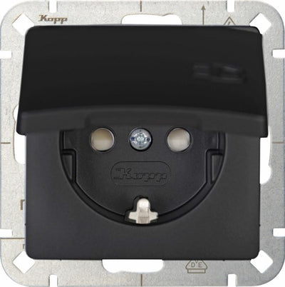Kopp hk05 mattschwarze Einbausteckdose RA mit Abdeckung – 4621710