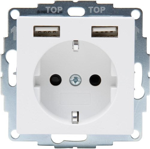 Kopp hk07 rein mattweiß Einbausteckdose RA mit 2x USB - 4624115