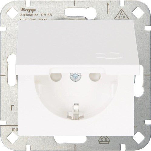 Kopp hk07 rein mattweiß Einbausteckdose RA mit Deckel + Kindersicherung - 4624150