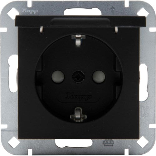 Kopp hk07 pure mattschwarze Einbausteckdose RA mit Deckel + Kindersicherung - 4624650