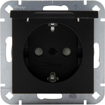 Kopp hk07 pure mattschwarze Einbausteckdose RA mit Deckel + Kindersicherung - 4624650