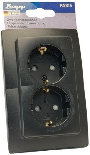 Kopp Paris mattschwarze Einbausteckdose RA doppelt – 4625320