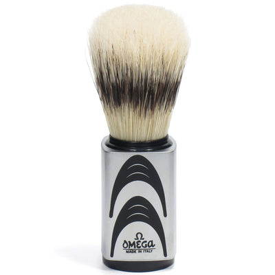 Omega Rasierpinsel Hi-Brush Schweineborsten mit Dachshaareffekt, grauer Griff + Standard 11,5 cm