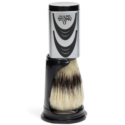 Omega Rasierpinsel Hi-Brush Schweineborsten mit Dachshaareffekt, grauer Griff + Standard 11,5 cm