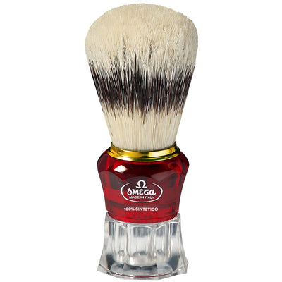 Omega Rasierpinsel Hi-Brush Kunsthaar mit Dachshaareffekt, roter transparenter Griff, 11 cm