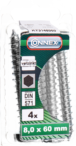 Connex Holzgewindebolzen (6k) 8x60 4 Stück vz - ky3148060