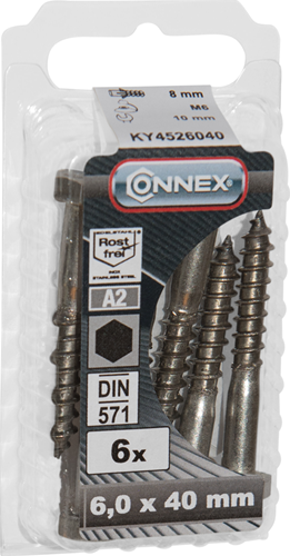 Connex Holzgewindebolzen (6k) 6x40 6 Stück A2 - ky4526040