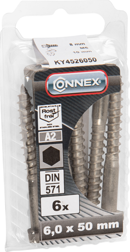 Connex Holzgewindebolzen (6k) 6x50 6 Stück A2 - ky4526050