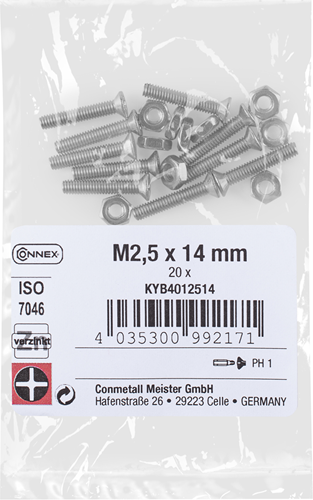 Connex-Metallschraube PK M2,5 x 14 VZ PH 20 Stück – KYB4012514