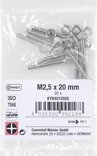 Connex-Metallschraube PK M2,5 x 20 VZ PH 20 Stück – KYB4012520