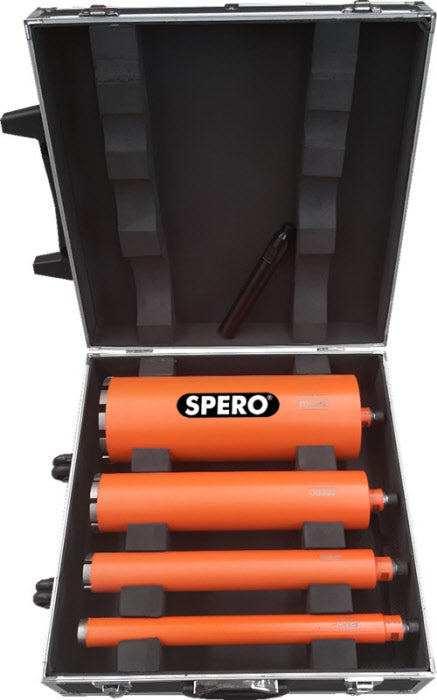 Spero 5-teiliges R1 2 dünnwandiges Diamantbohrer-Set – 4 Bohrer im Rollkoffer ø 35, 51, 81, 131 mm – spdcs131
