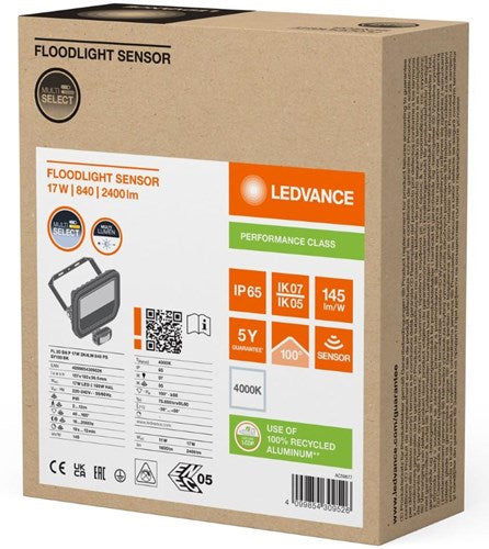 Ledvance LED-Bauleuchte 20 W 4000 K Schwarz + Sensor – 5017561