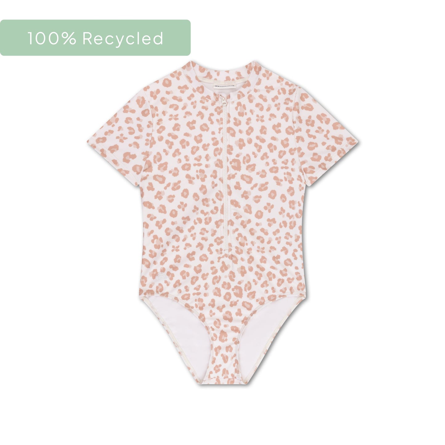 Leopard | Beige Girls UV Badeanzug mit kurzen Ärmeln