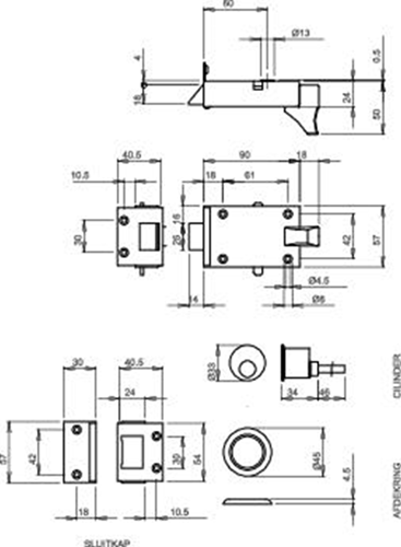 Lippen 1757 Zylinder-Felgenschloss | Fallenriegel und Riegelschloss | dm 60mm | Drehrichtung 1. - 9857023