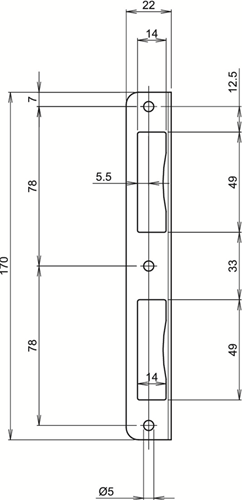 Lips sph2420s Eckschließblech für Riegel und Riegel für gefälzte Türen | verzinkter Stahl. | 170x22mm - 7170347