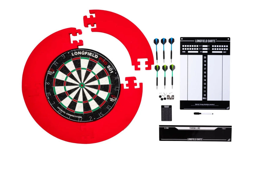 Longfield Darts-Turnier Dartboard mit Zubehör rot 8-teilig