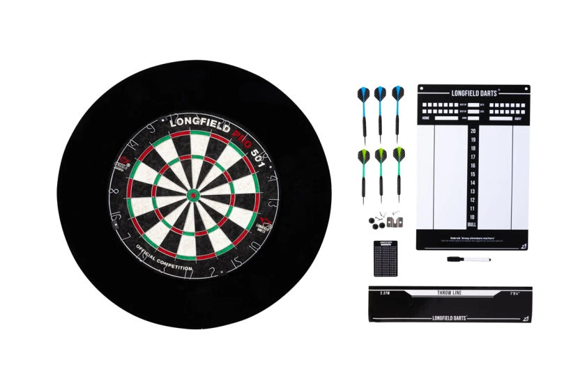 Longfield Darts-Turnier Dartboard mit Zubehör schwarz 8-teilig