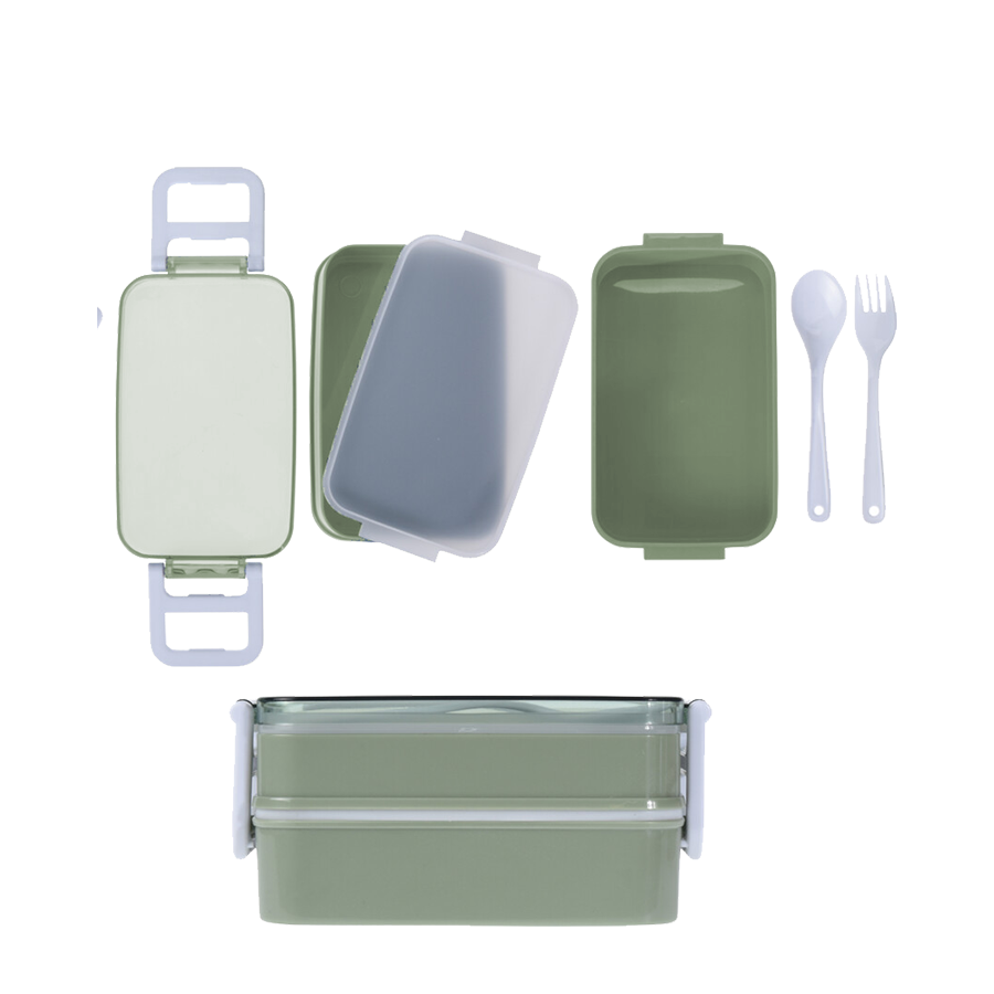Lunchbox doppellagig mit Besteck grün