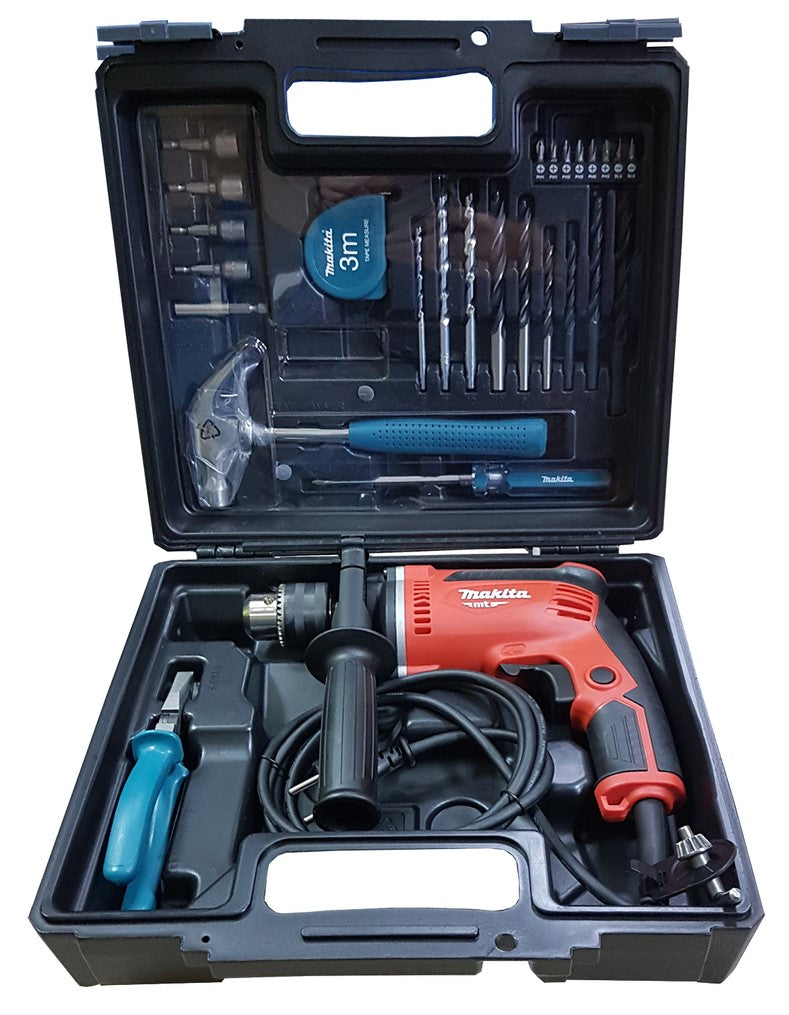 Makita m8100kx2 Schlagbohrmaschine | 230V | mit 26-teiligem Zubehörset | im Kunststoffkoffer