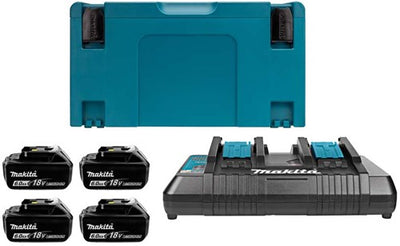Makita-Zubehör 18-V-Li-Ionen-Akku-Starterset 198091-4 (4x BL1860B 6,0 Ah) + Duo-Ladegerät DC18RD in MBox – 198091-4