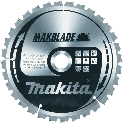 Makita Zubehör Kappsägeblatt Holz | Makblade 255x30x2,3 32t 5g - b-32720 b-32720