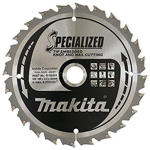Makita Zubehör B-33093 Kreissägeblatt Holz (Astnagel) | spezialisiert | 165x20x2,0 | 24t | 23g -b-33093