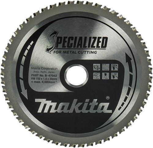 Makita Zubehör Kreissägeblatt | dünnes Stahlblech | 150x20x1,4 52t 0gr - b-47042