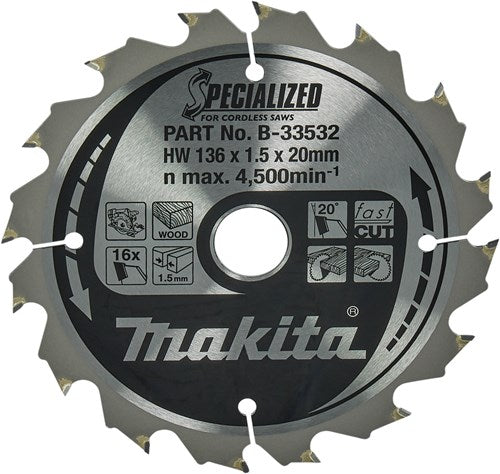 Makita Zubehör Kreissägeblatt | Holz | 136x20x1,5 16t 20g - b-33532