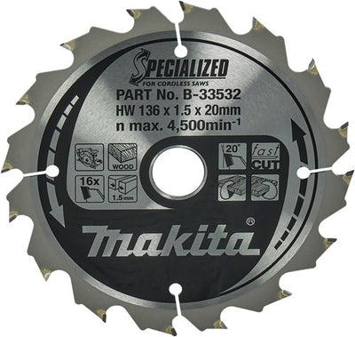 Makita Zubehör Kreissägeblatt | Holz | 136x20x1,5 16t 20g - b-33532