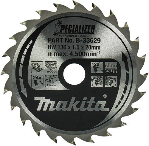 Makita Zubehör Kreissägeblatt | Holz | 136x20x1,5 24t 20g - b-33629