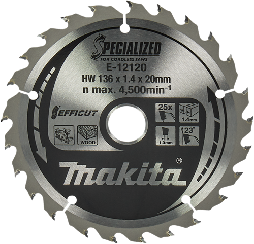 Makita Zubehör Kreissägeblatt Holz | Wirkung 136x20x1,5 25t 23g - e-12120 - e-12120