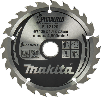 Makita Zubehör Kreissägeblatt Holz | Wirkung 136x20x1,5 25t 23g - e-12120 - e-12120