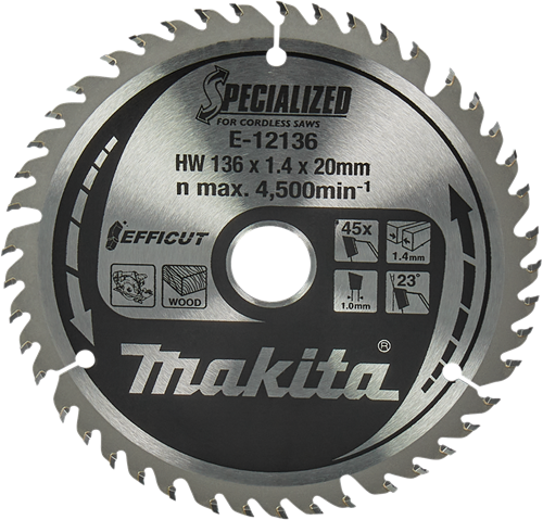 Makita Zubehör Kreissägeblatt Holz | Wirkung 136x20x1,5 45t 23g - e-12136 - e-12136