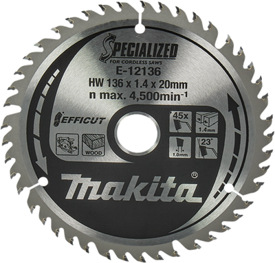 Makita Zubehör Kreissägeblatt Holz | Wirkung 136x20x1,5 45t 23g - e-12136 - e-12136